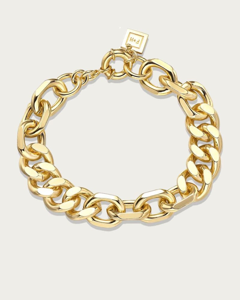 Front of a size O/S Mixed Up Statement Bracelet in Gold in Gold by F+H Studios. | dia_product_style_image_id:329384